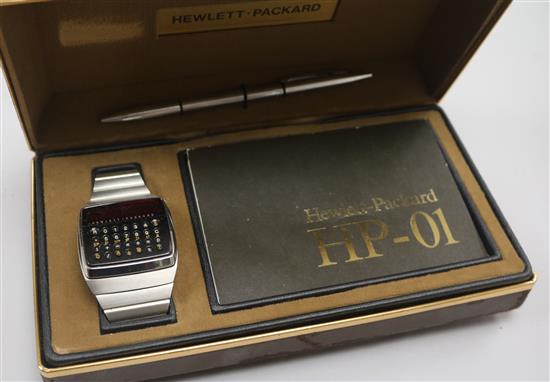 A gentlemans boxed stainless steel Hewlett Packard HP01 wrist watch.